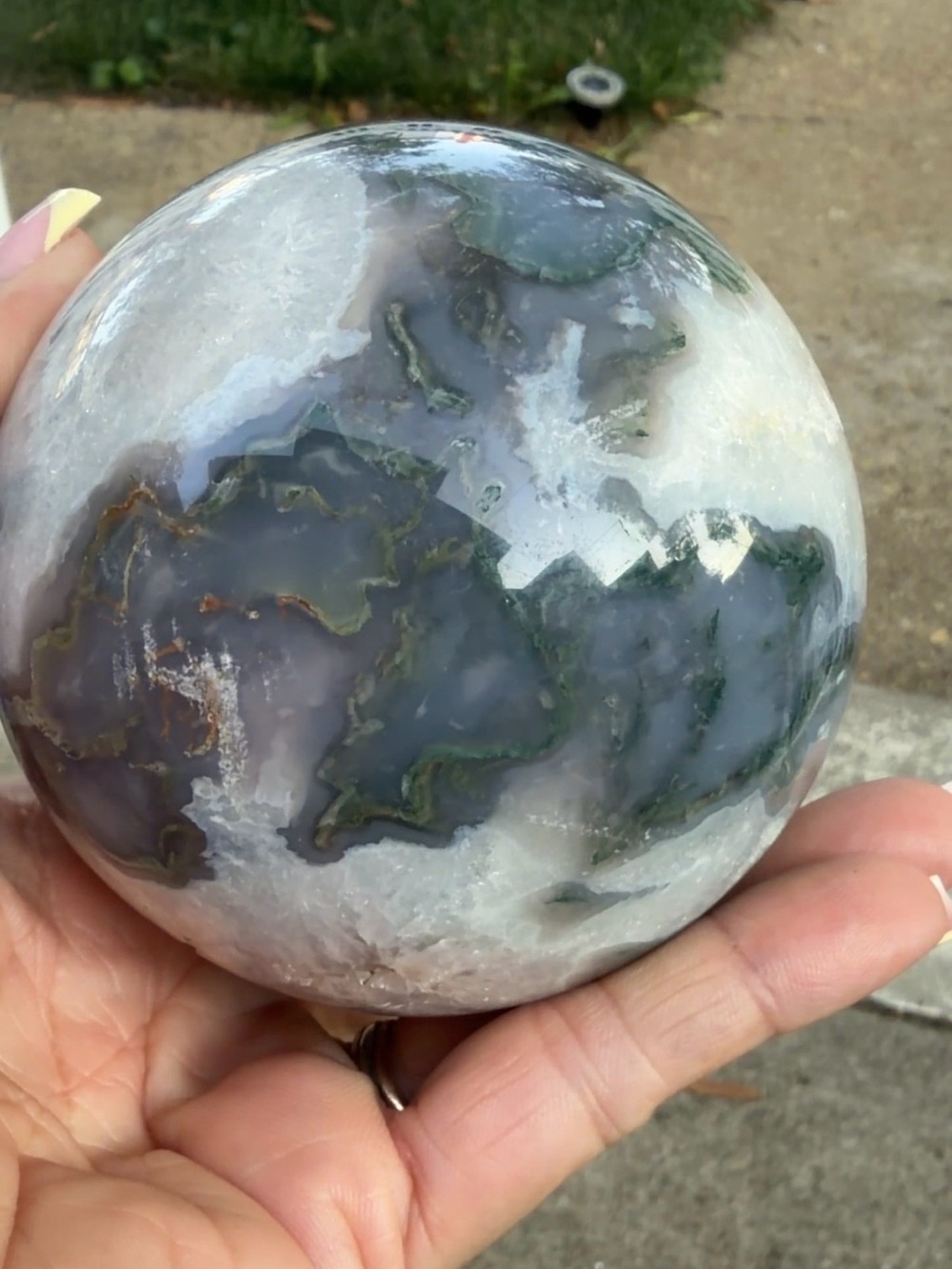 Polished Moss Agate Druzy Crystal Sphere